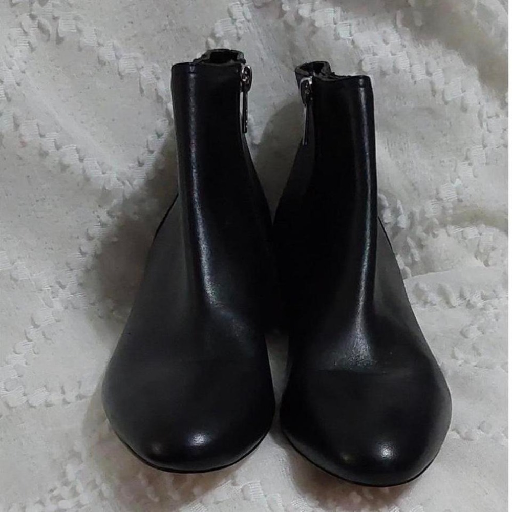 Coach Black Leather Wedge Ankle Boots Side Zip Almond Toe Womens Size 8 - Picture 2 of 7